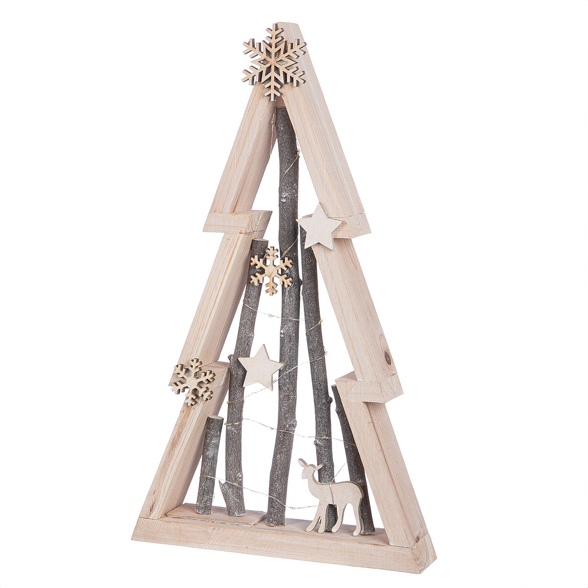 LED Standrelief Tannenbaum Winter aus Holz