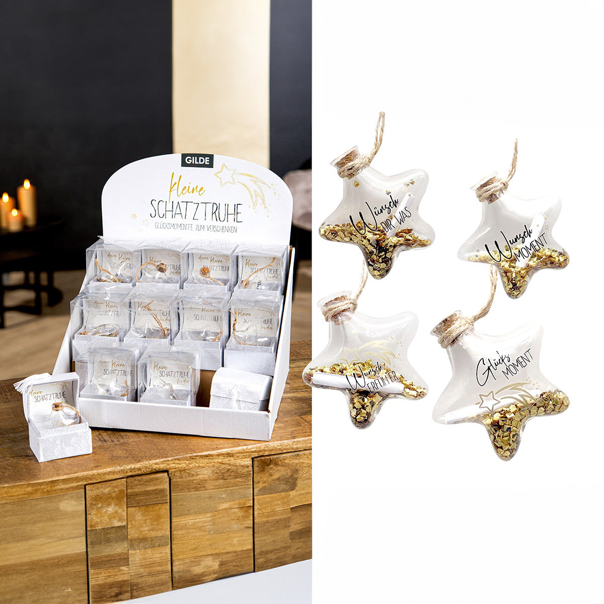 Geschenkanhänger Glücksstern aus Glas mit Spruch