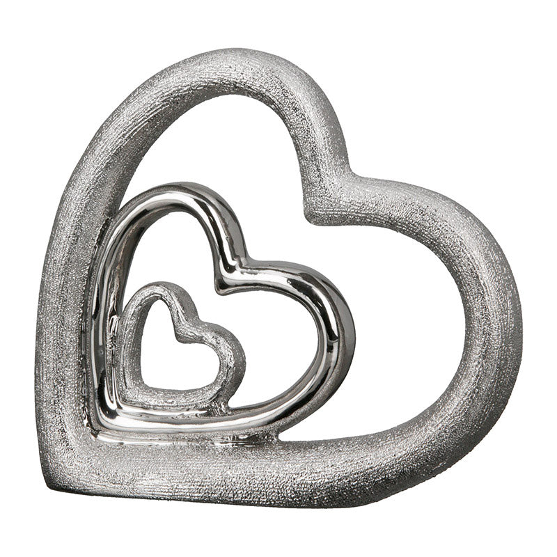 Dekoobjekt "Triple Heart" – Porzellan, silberfarben