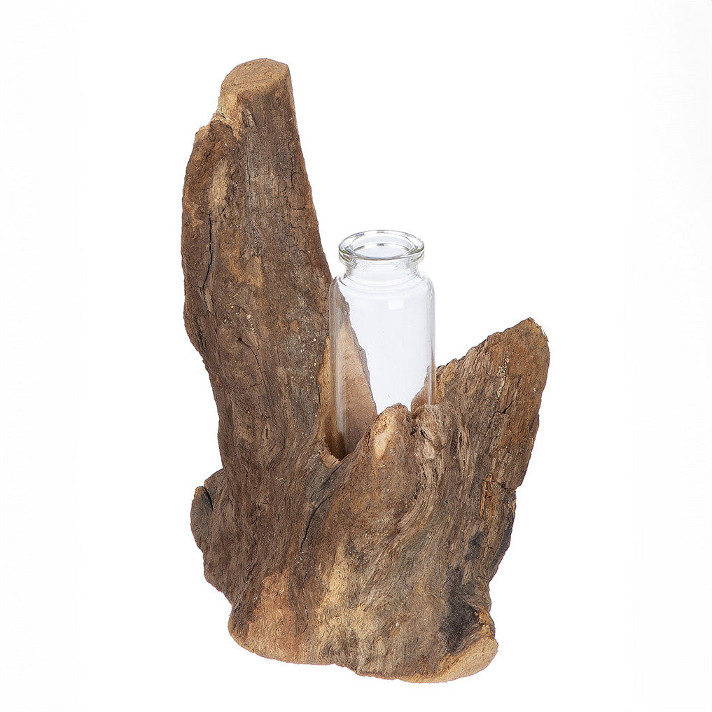Naturholz Vase aus Schwemmholz mit Glaseinsatz