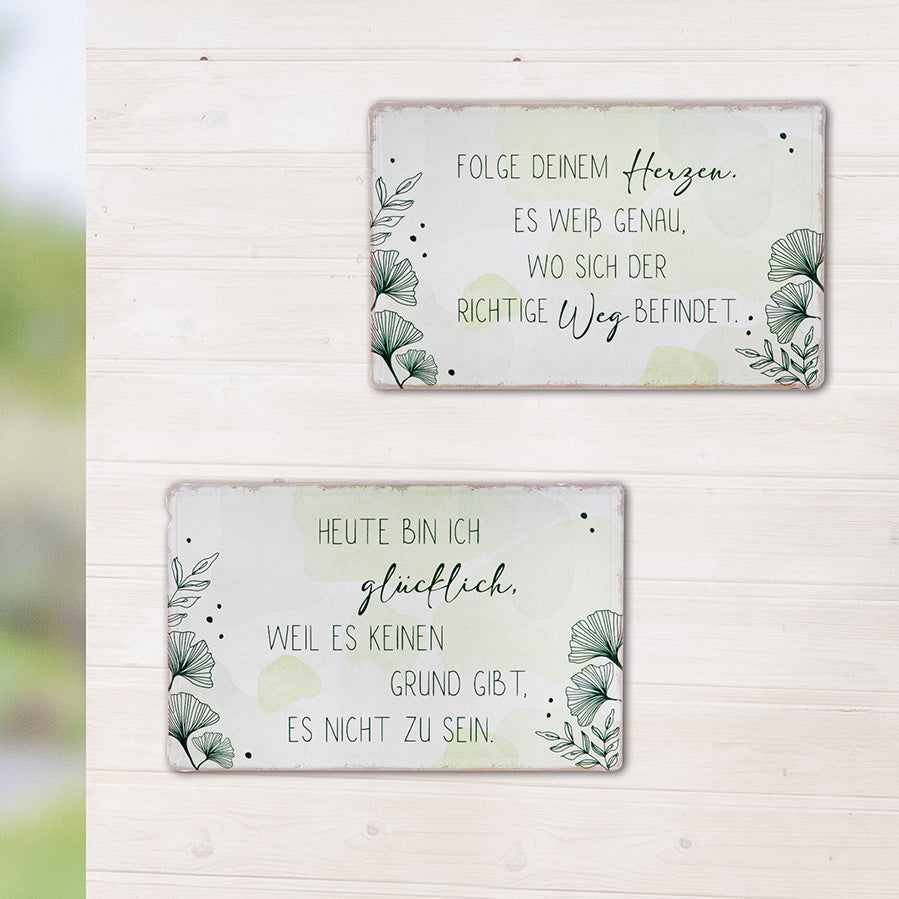 Metallschild Ginkgo mit Spruch