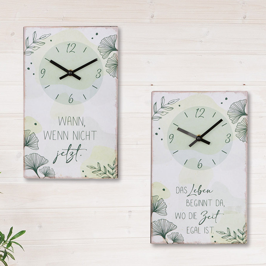 Wanduhr Ginkgo mit Spruch Motiv