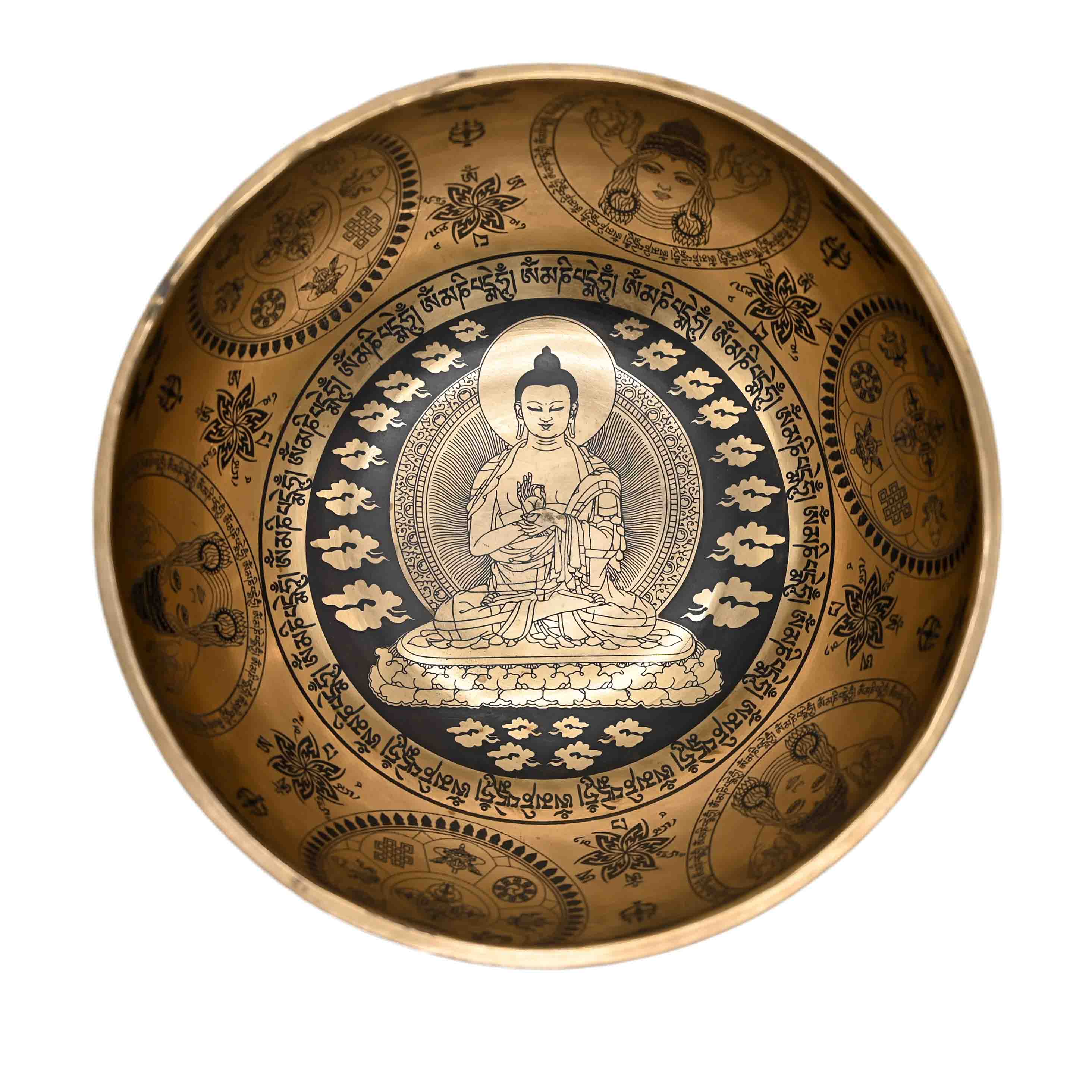 Campana tibetana incisa con figura di Buddha – 23 cm