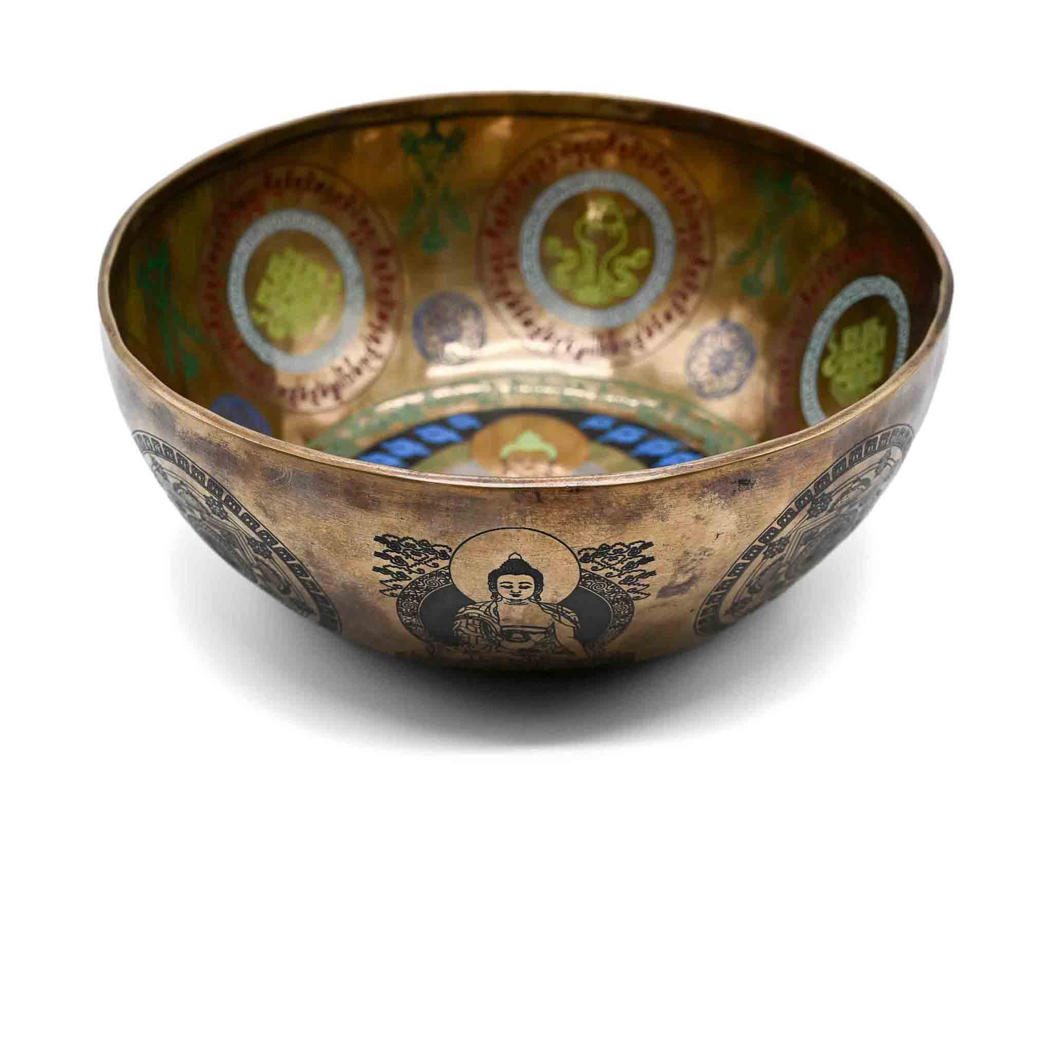 Campana tibetana con incisione colorata con Buddha – 28 cm
