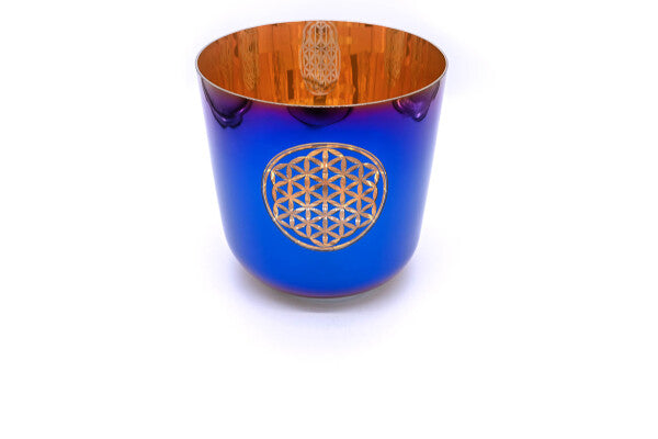 Kristallklangschalen Blau - Blume des Lebens E