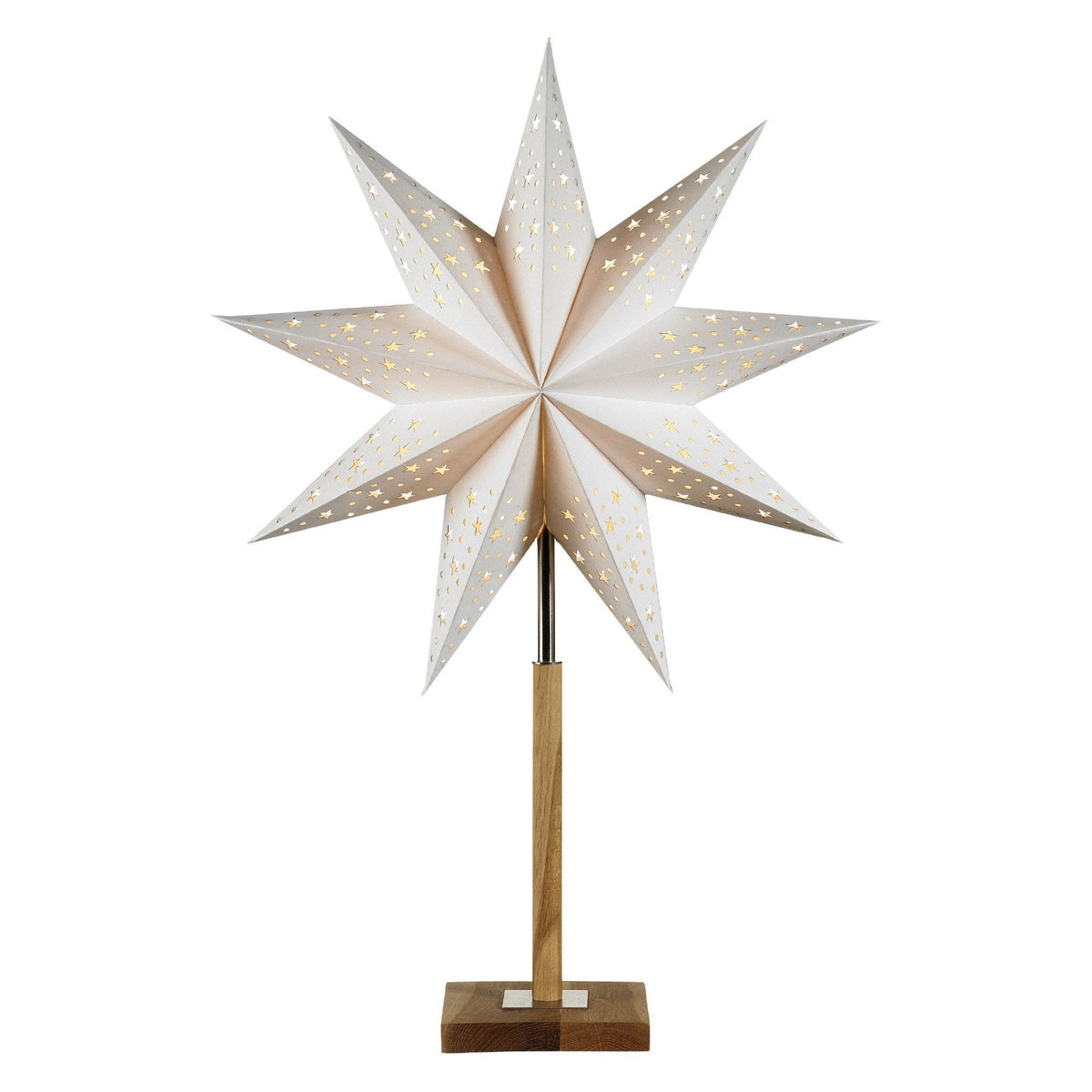Mini Karo Star weisser Papierstern auf Holzfuss