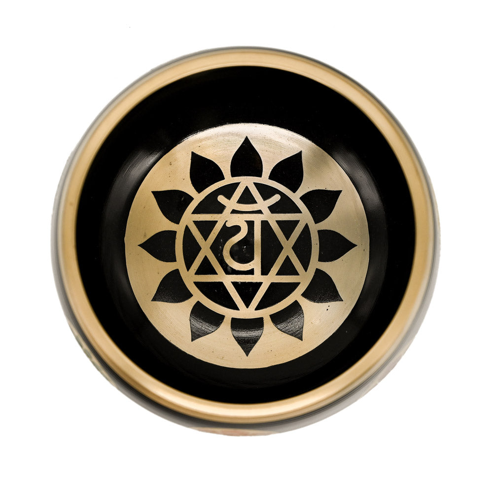 Klangschale mit Chakra-Gravur 18 cm – schwarz, Ton G