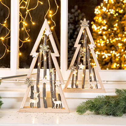 LED Standrelief Tannenbaum Winter aus Holz