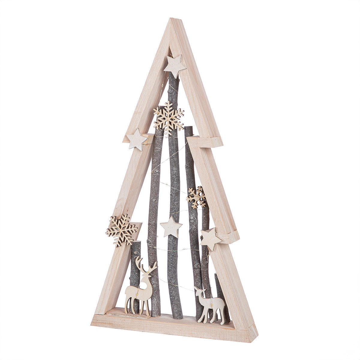 LED Standrelief Tannenbaum Winter aus Holz
