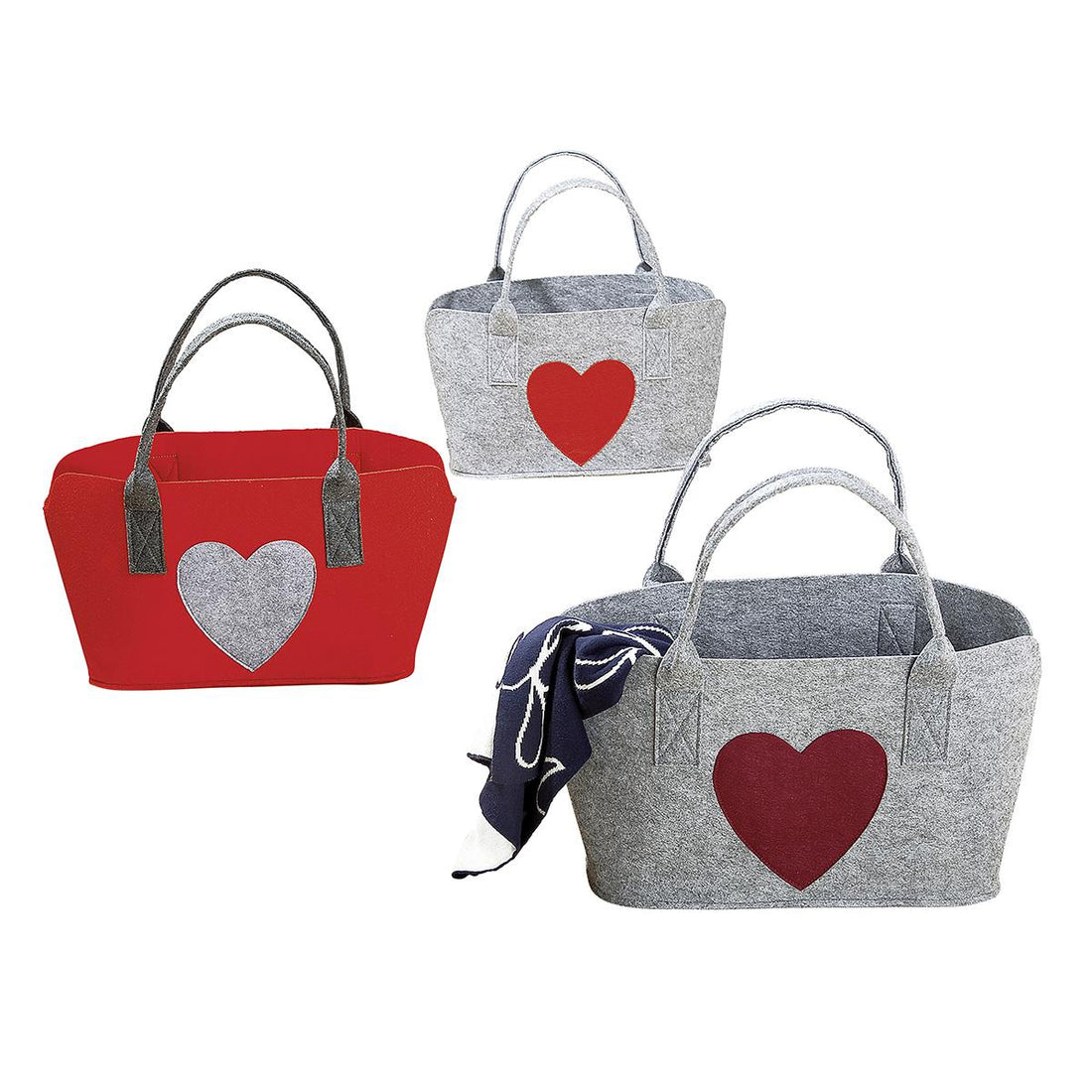 Filztasche mit Herzmotiv <br> grau und rot