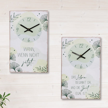 Wanduhr Ginkgo mit Spruch Motiv