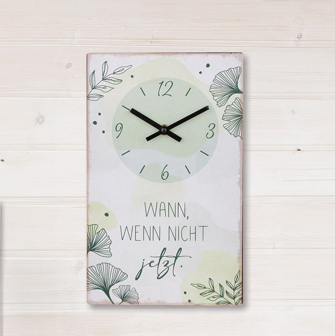 Wanduhr Ginkgo mit Spruch Motiv