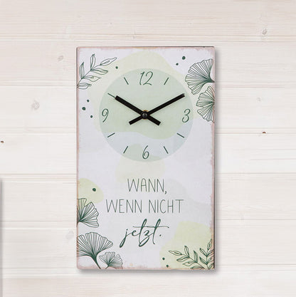 Wanduhr Ginkgo mit Spruch Motiv