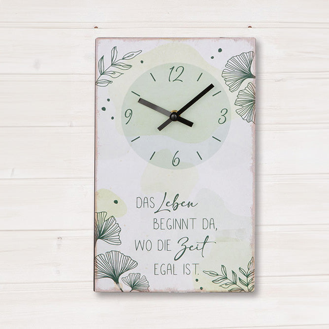 Wanduhr Ginkgo mit Spruch Motiv