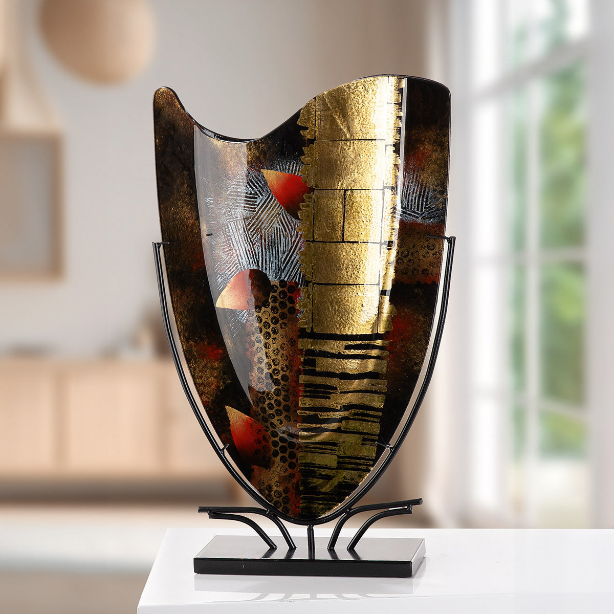Bodenvase Dixion Schwarz Gold aus Glas, 57 cm
