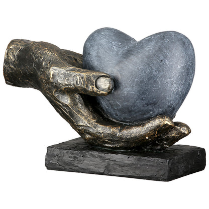 Skulptur Hand mit Herz bronzefarben
