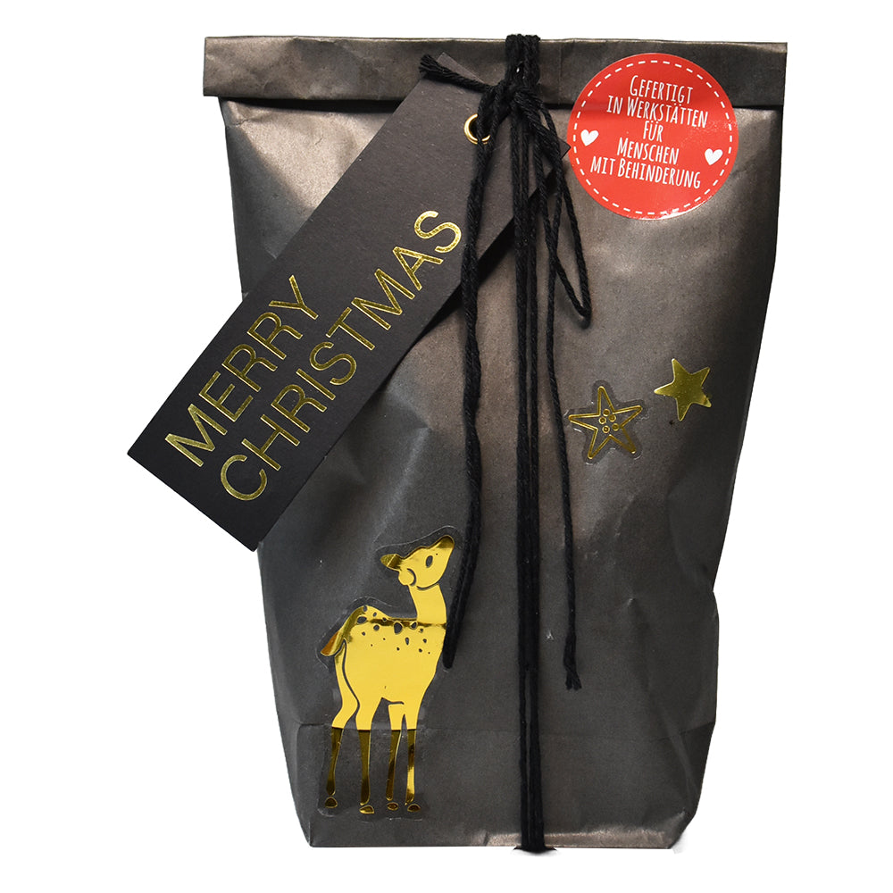 Boîte surprise Joyeux Noël avec chevreuil et étoiles