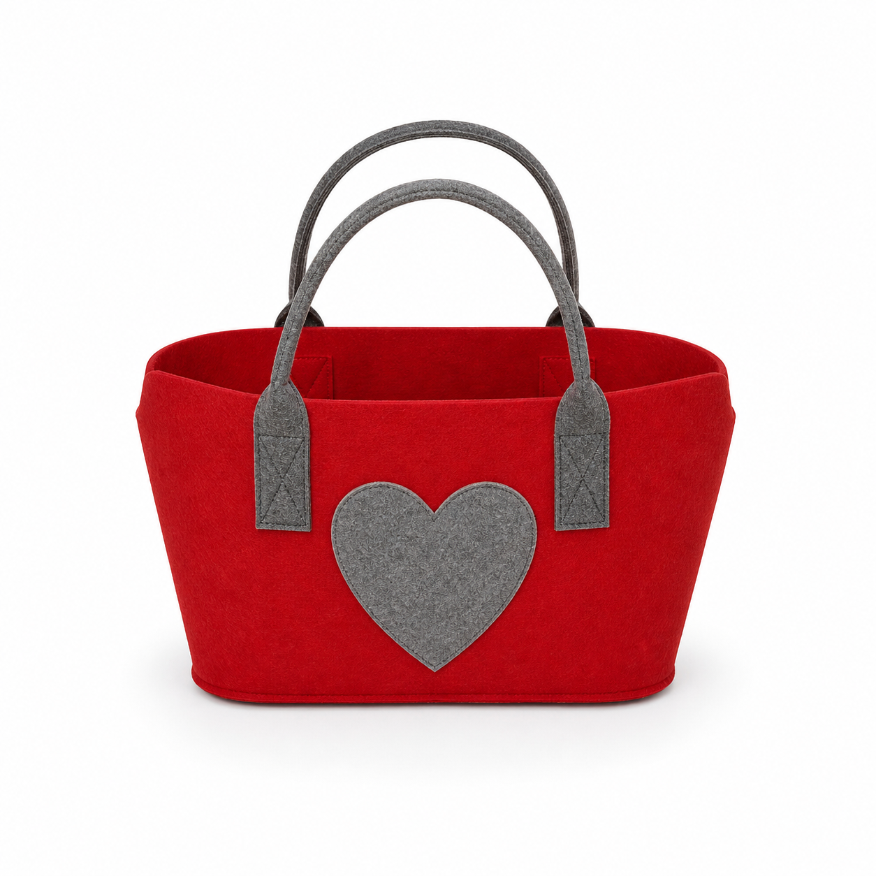 Filztasche mit Herzmotiv <br> grau und rot