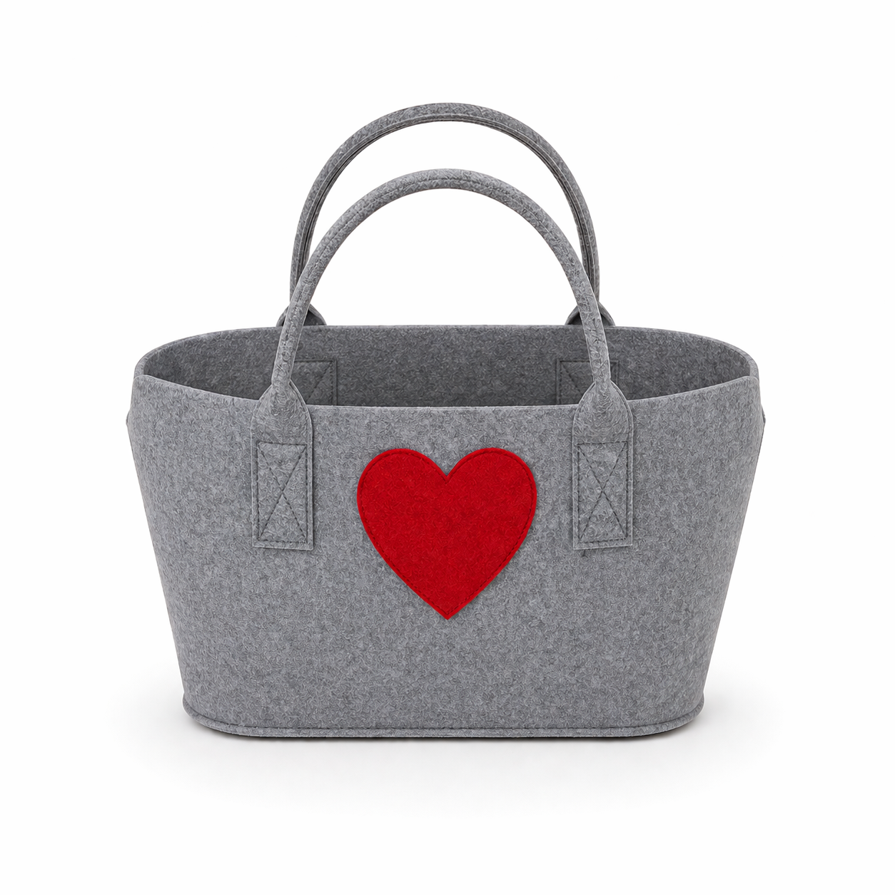 Filztasche mit Herzmotiv <br> grau und rot
