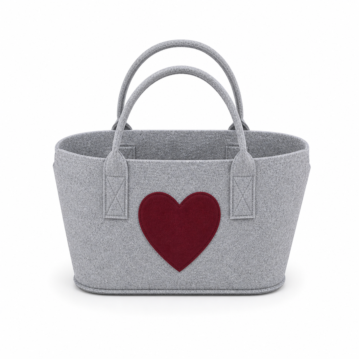 Filztasche mit Herzmotiv <br> grau und rot