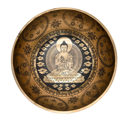 Campana tibetana incisa con figura di Buddha – 23 cm