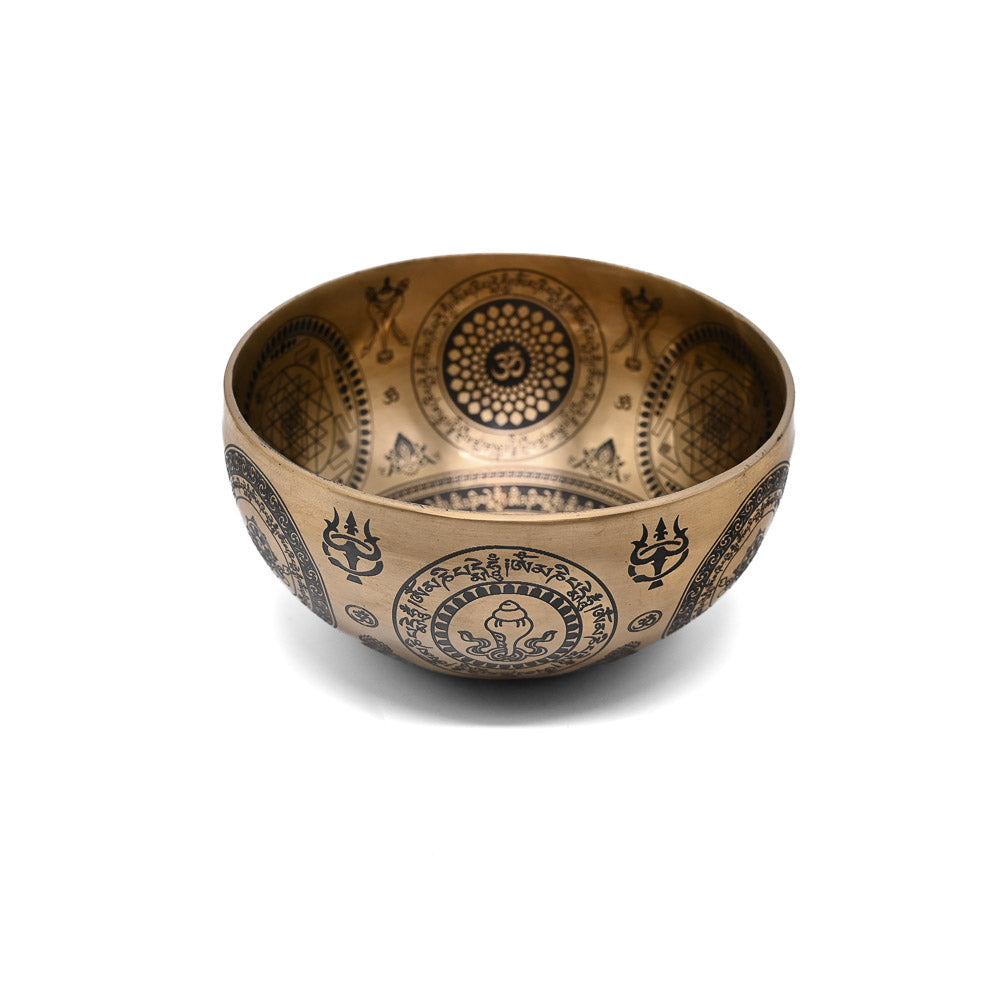 Gold singing bowl with black engraving, Ø 19 cm