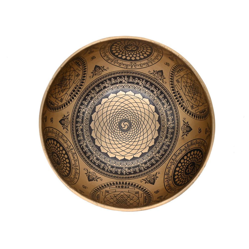 Gold singing bowl with black engraving, Ø 19 cm
