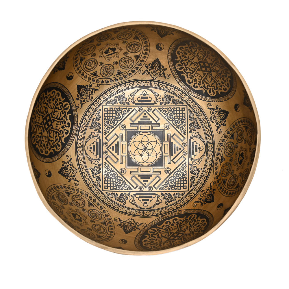 Singing bowl gold with black engraving, Ø 25 cm