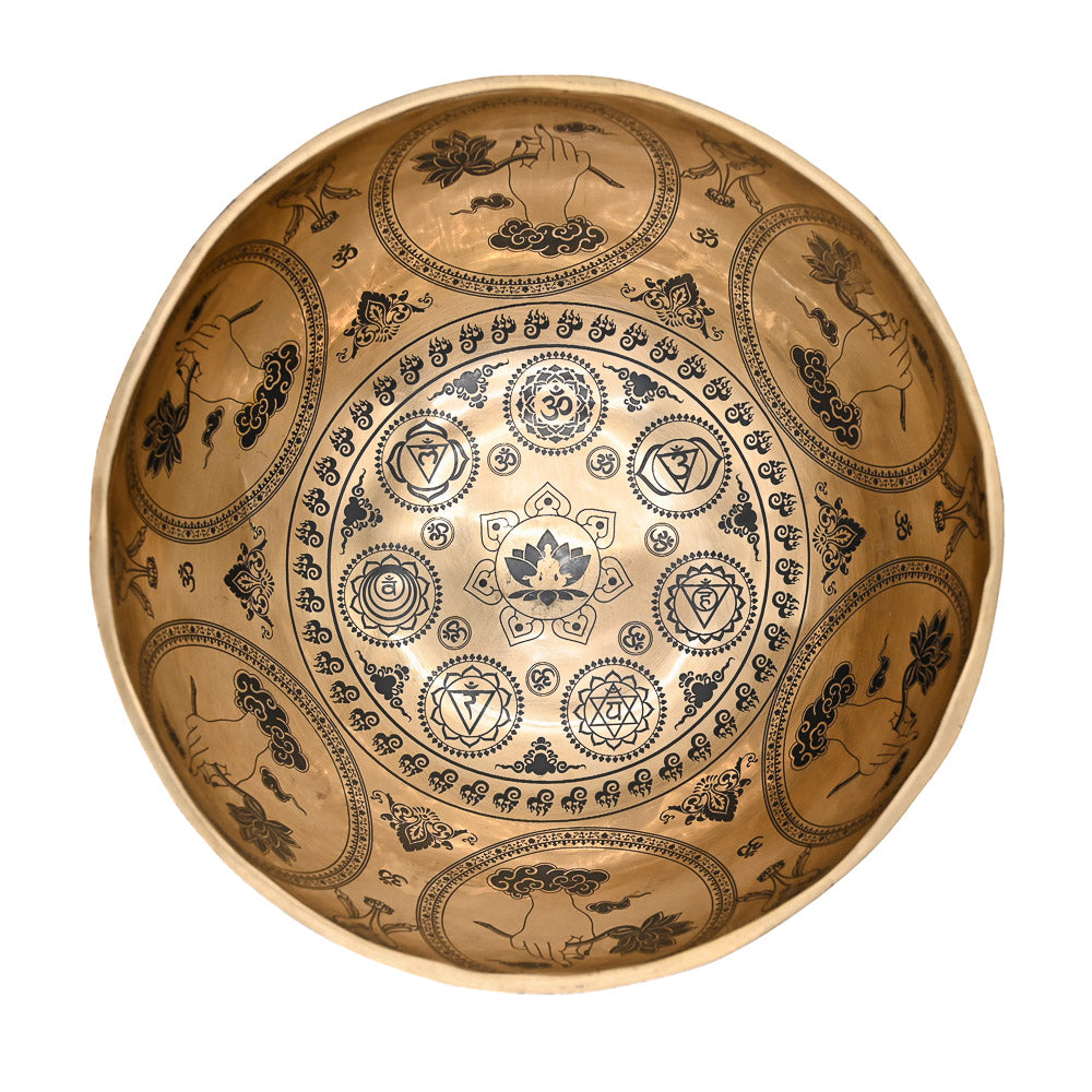 Klangschale Gold mit schwarzer Gravur, Ø 28 cm