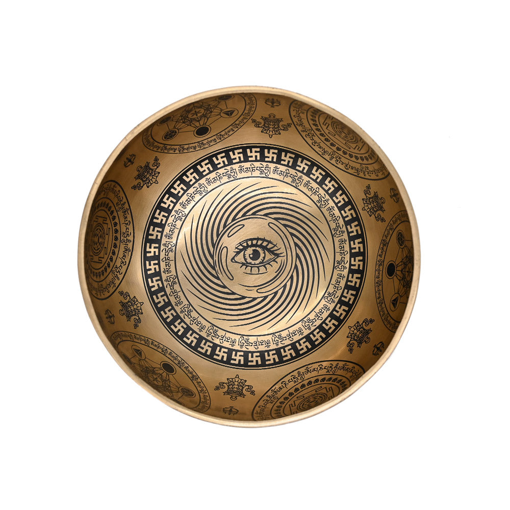 Gold singing bowl with black engraving, Ø 19 cm