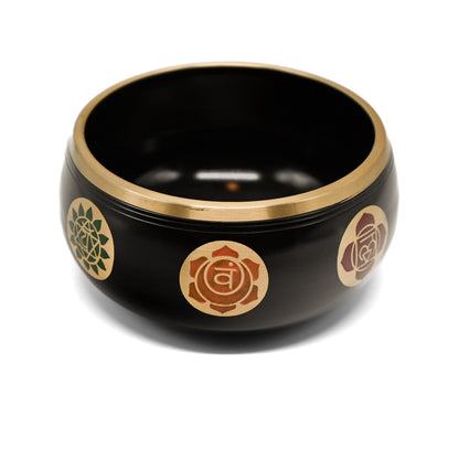 Klangschale mit Chakra-Gravur 18 cm – schwarz, Ton Fis