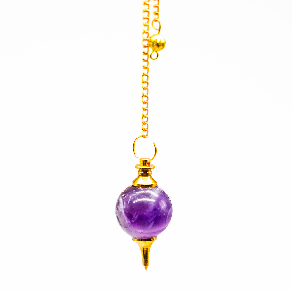 Amethyst-Kugelpendel mit Messingspitze und Kette
