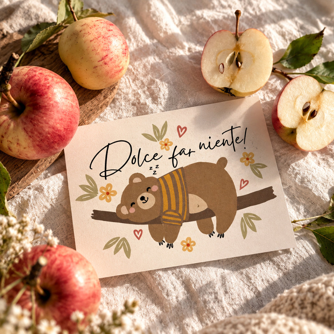 Unikat-Grusskarte aus Apfelpapier – Dolce far niente