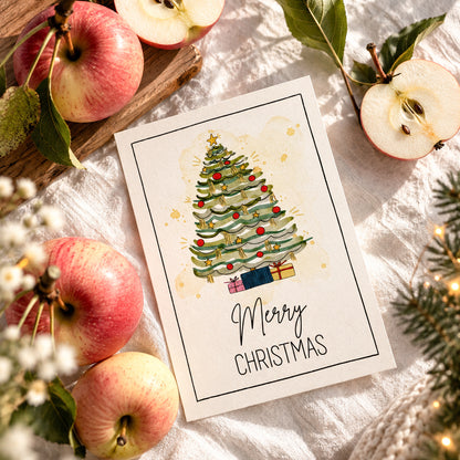 Unikat-Grusskarte aus Apfelpapier – Merry Christmas