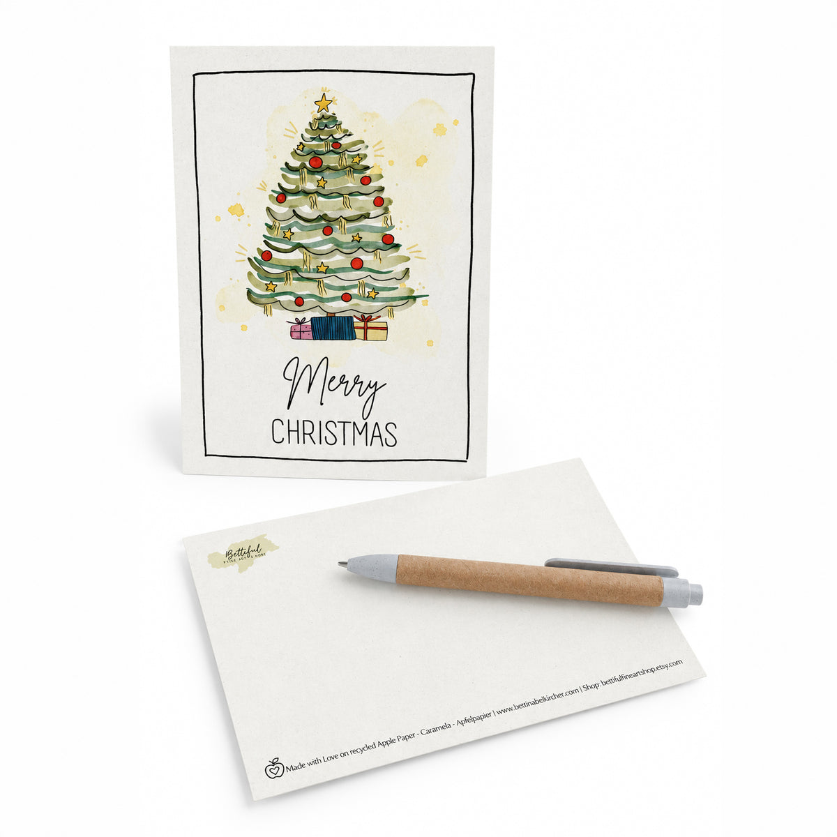 Unikat-Grusskarte aus Apfelpapier – Merry Christmas