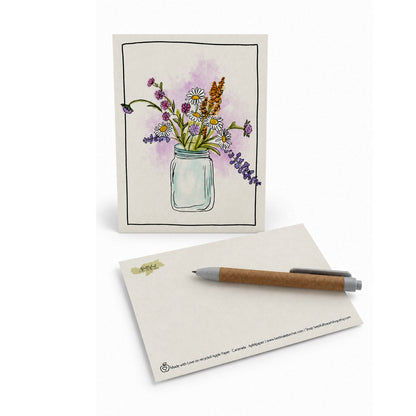 Unikat-Grusskarte aus Apfelpapier – Blumenstrauss im Glas
