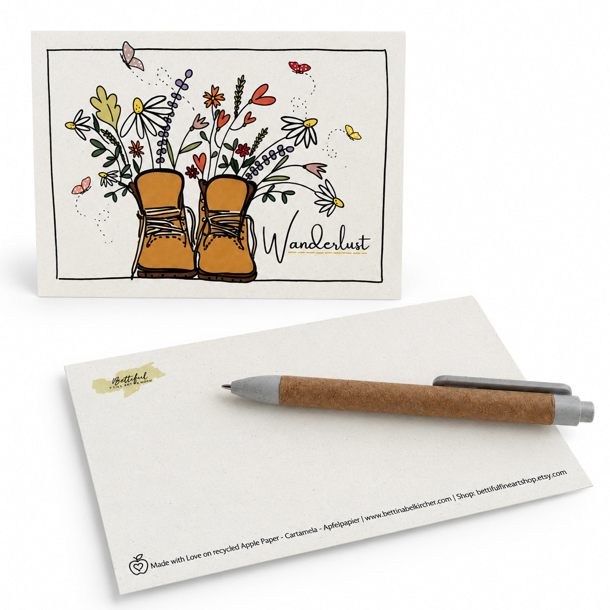Unikat-Grusskarte aus Apfelpapier – Wanderlust