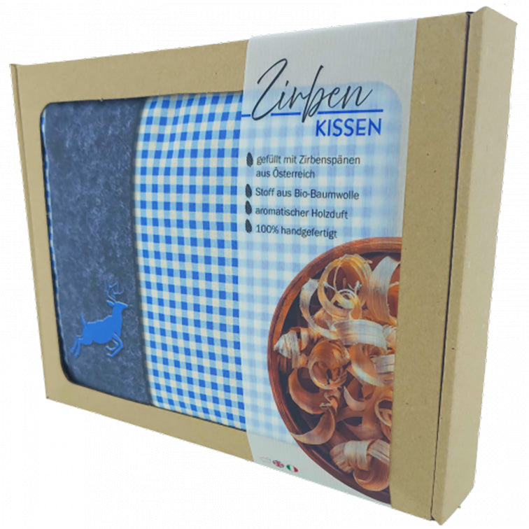 Zirbenkissen in Geschenkbox Blau