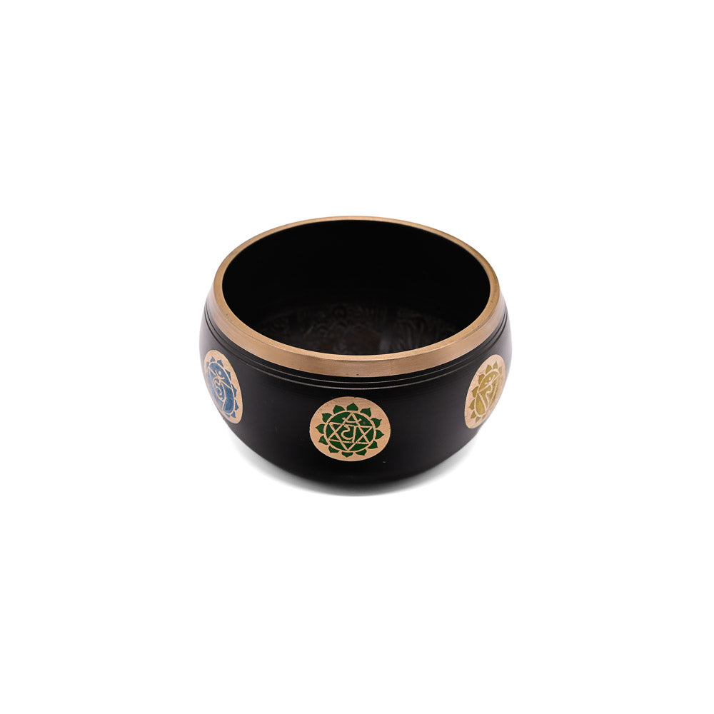 Klangschale mit Chakra-Gravur Ø 12.5 cm – schwarz