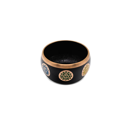 Klangschale mit Chakra-Gravur Ø 11 cm – schwarz