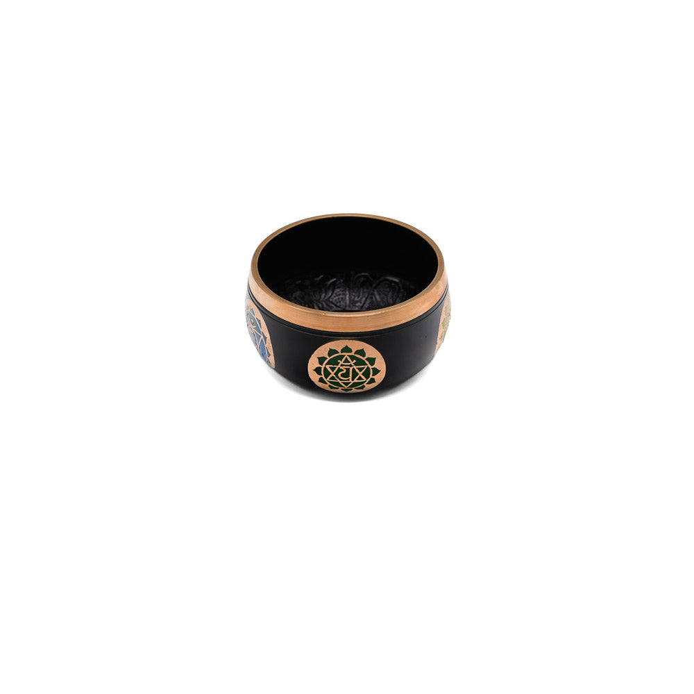 Klangschale mit Chakra-Gravur Ø 8.5 cm – schwarz