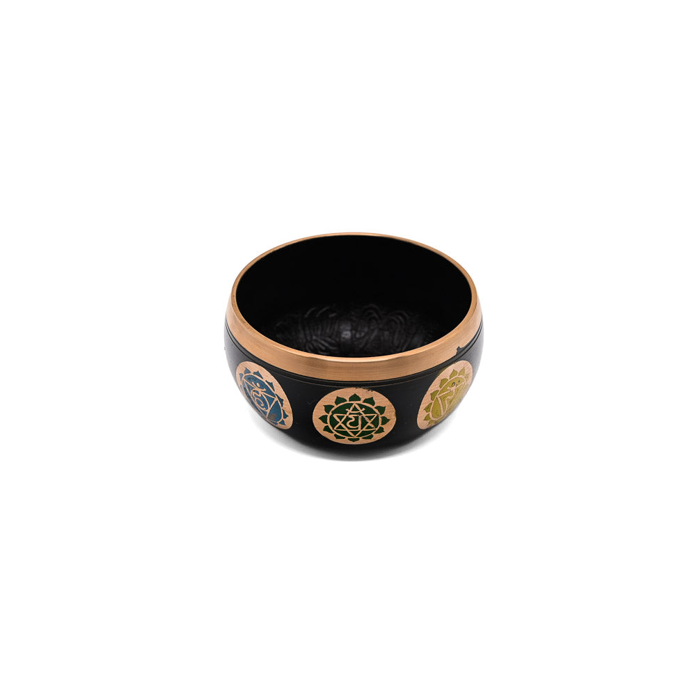 Klangschale mit Chakra-Gravur Ø 10 cm – schwarz