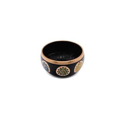 Klangschale mit Chakra-Gravur Ø 10 cm – schwarz