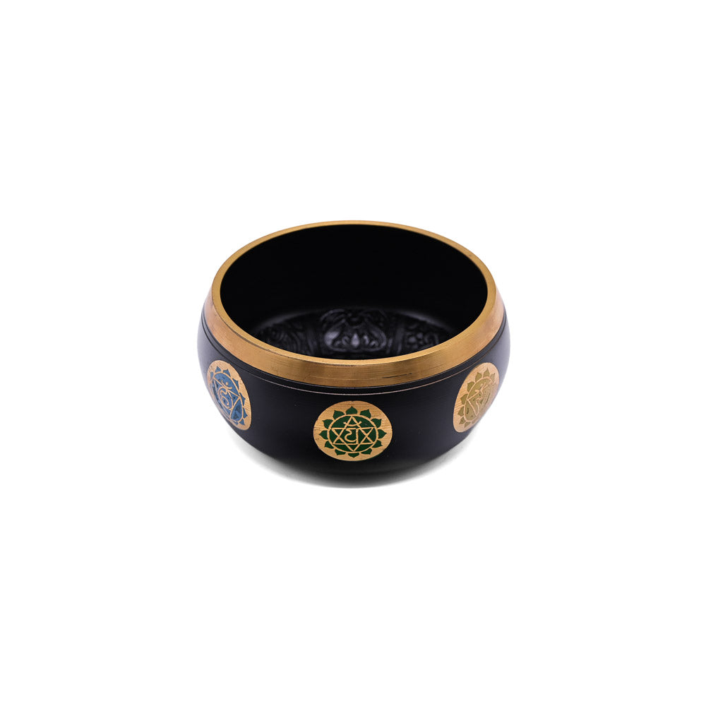 Klangschale mit Chakra-Gravur Ø 12,5 cm – schwarz