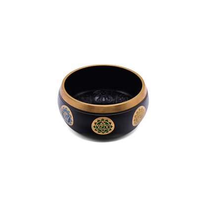 Klangschale mit Chakra-Gravur Ø 12,5 cm – schwarz