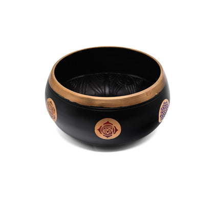 Klangschale mit Chakra-Gravur Ø 19.5 cm – schwarz