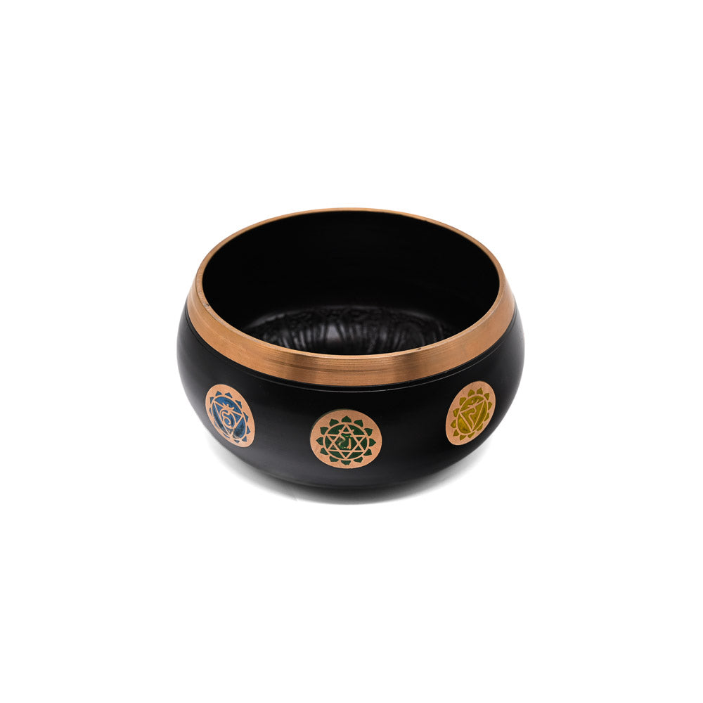 Klangschale mit Chakra-Gravur Ø 17 cm – schwarz