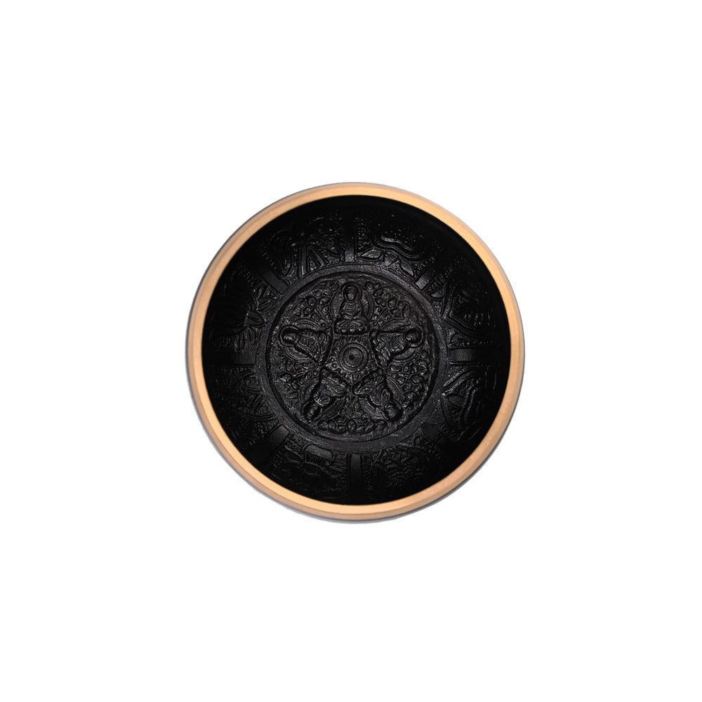 Klangschale mit Chakra-Gravur Ø 15 cm – schwarz