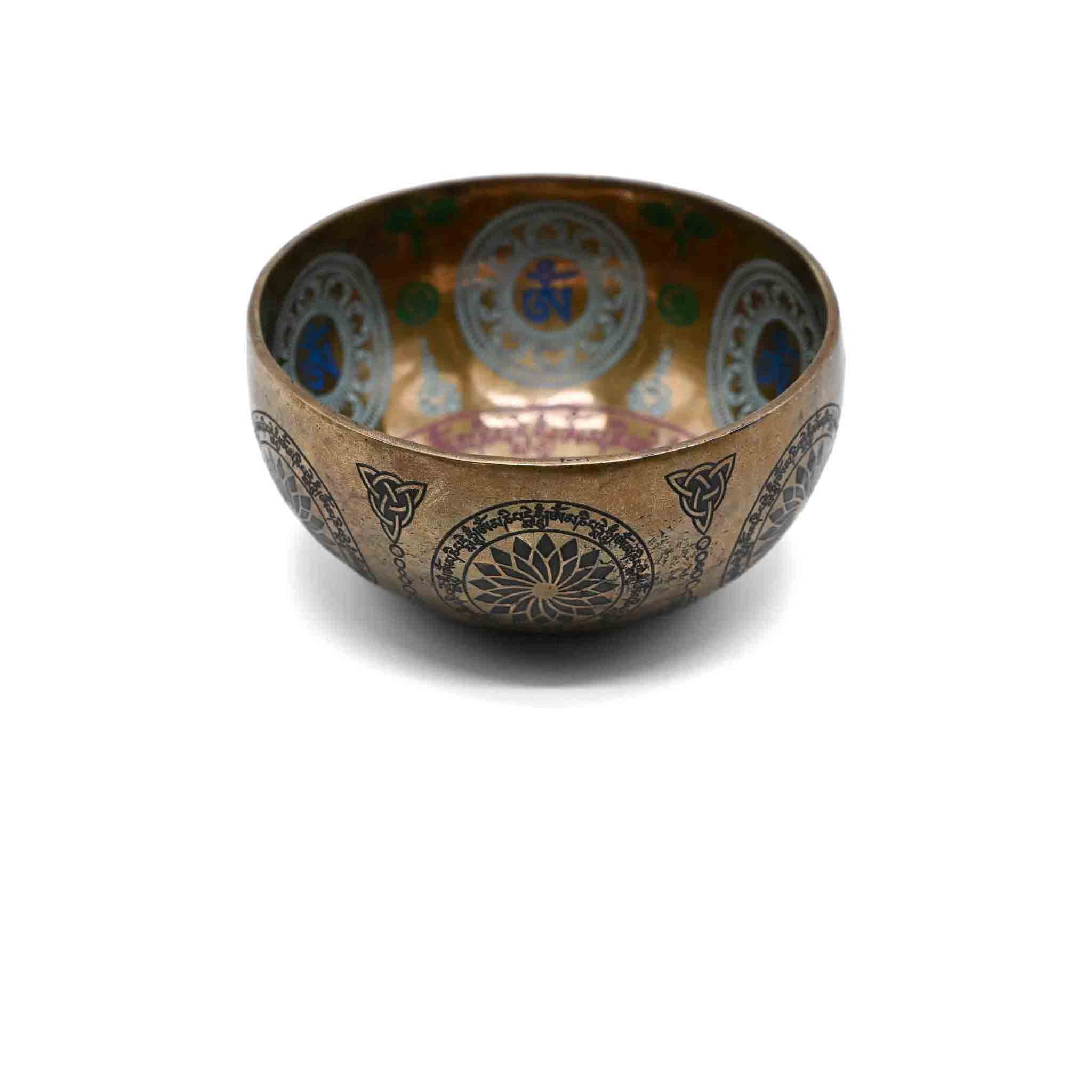 Campana tibetana con incisione colorata con Buddha – 13,5 cm