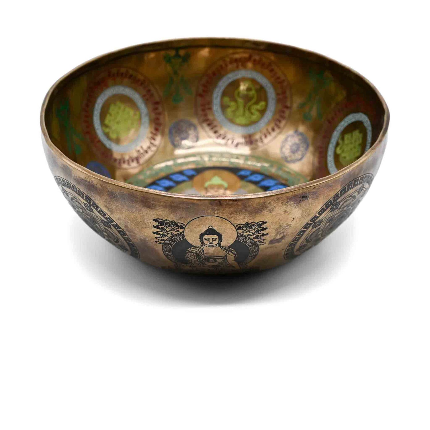Campana tibetana con incisione colorata con Buddha – 28 cm